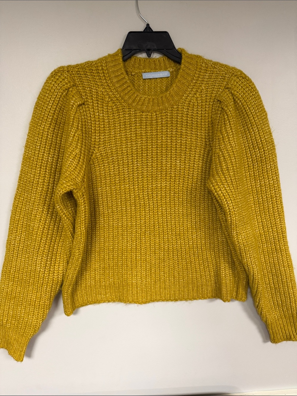 Antonio Melani mustard bulky cable knit crew neck sweater, Gathered Accents M/ L